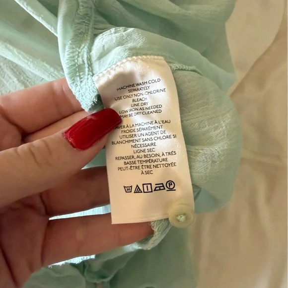 Free People Callie Sheer Flowy Light Green Ruffled Tunic Blouse Boho Drapey Chic - Picture 7 of 10